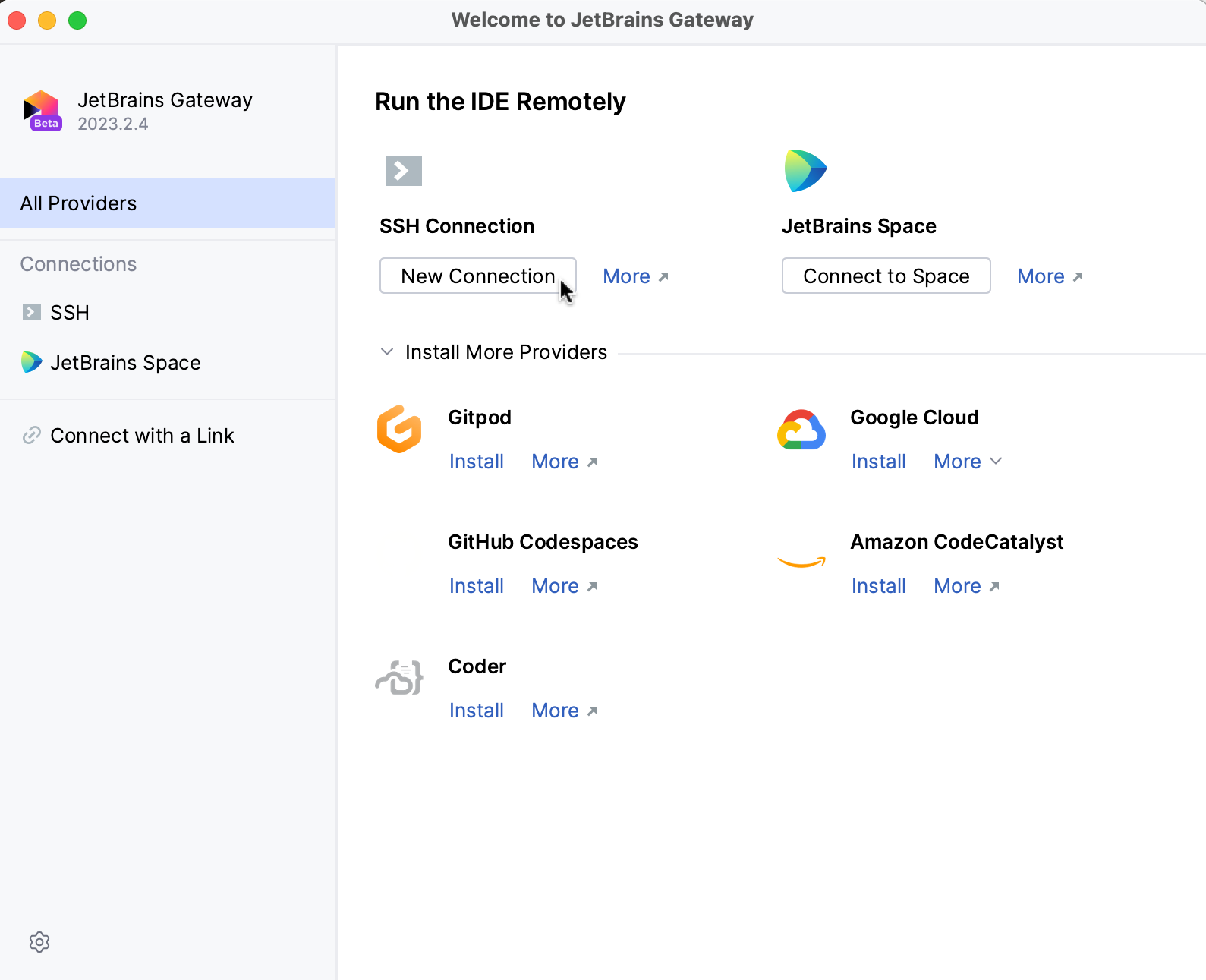 JetBrains Gateway 启动界面