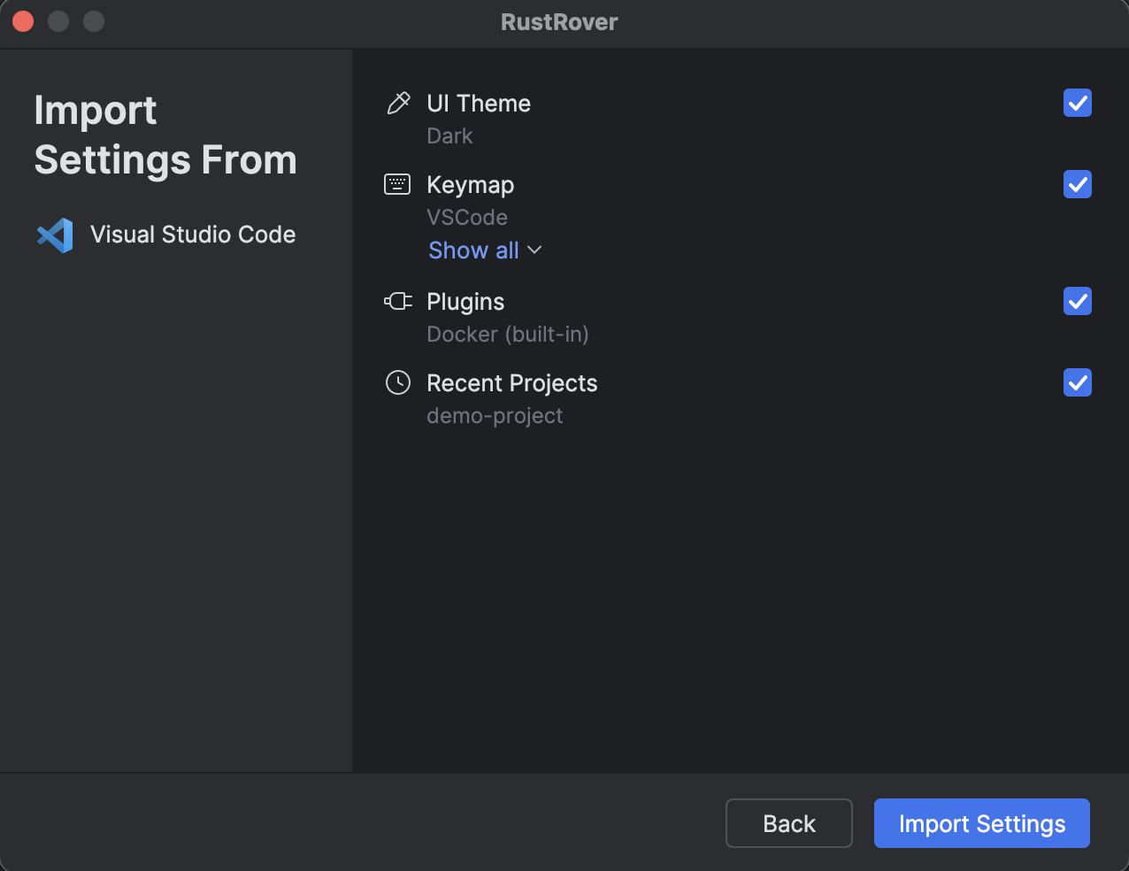 Visual Studio Code settings selection Visual Studio Code settings selection