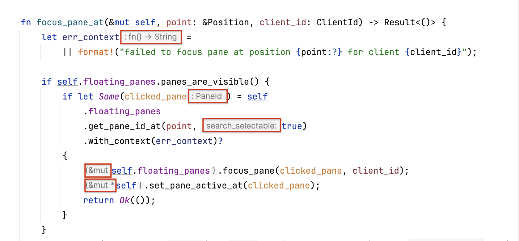 Inlay hints: function parameters, types, chained method calls