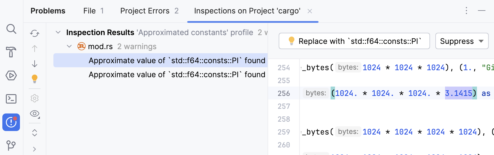 Results of running a single inspection Results of running a single inspection