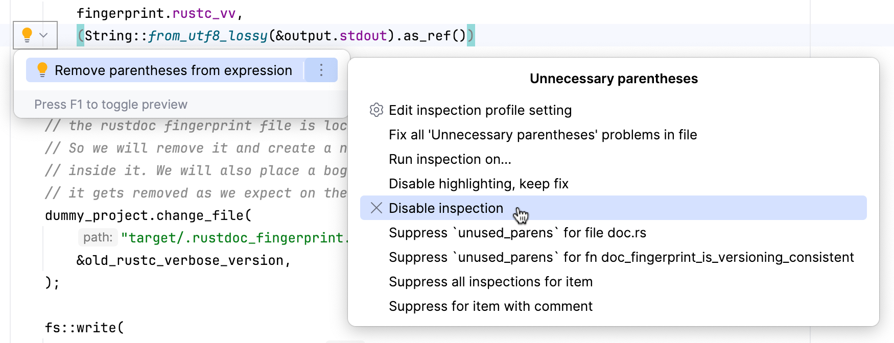 Disable an inspection in the editor Disable an inspection in the editor