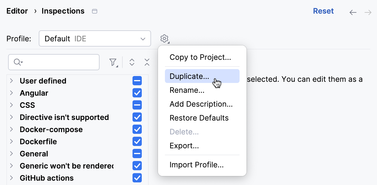 Duplicating a profile Duplicating a profile