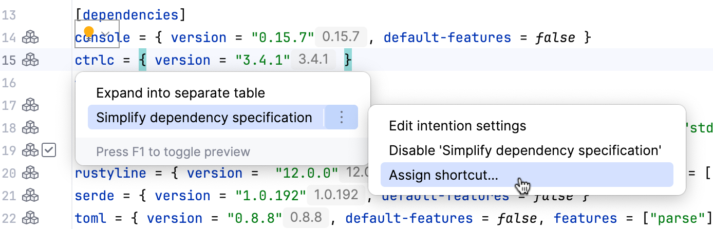 Assigning keyboard shortcut to intention action Assigning keyboard shortcut to intention action