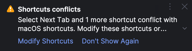 Conflicting shortcuts notification Conflicting shortcuts notification
