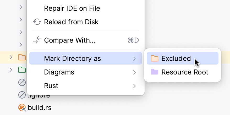 Mark directory as excluded Mark directory as excluded
