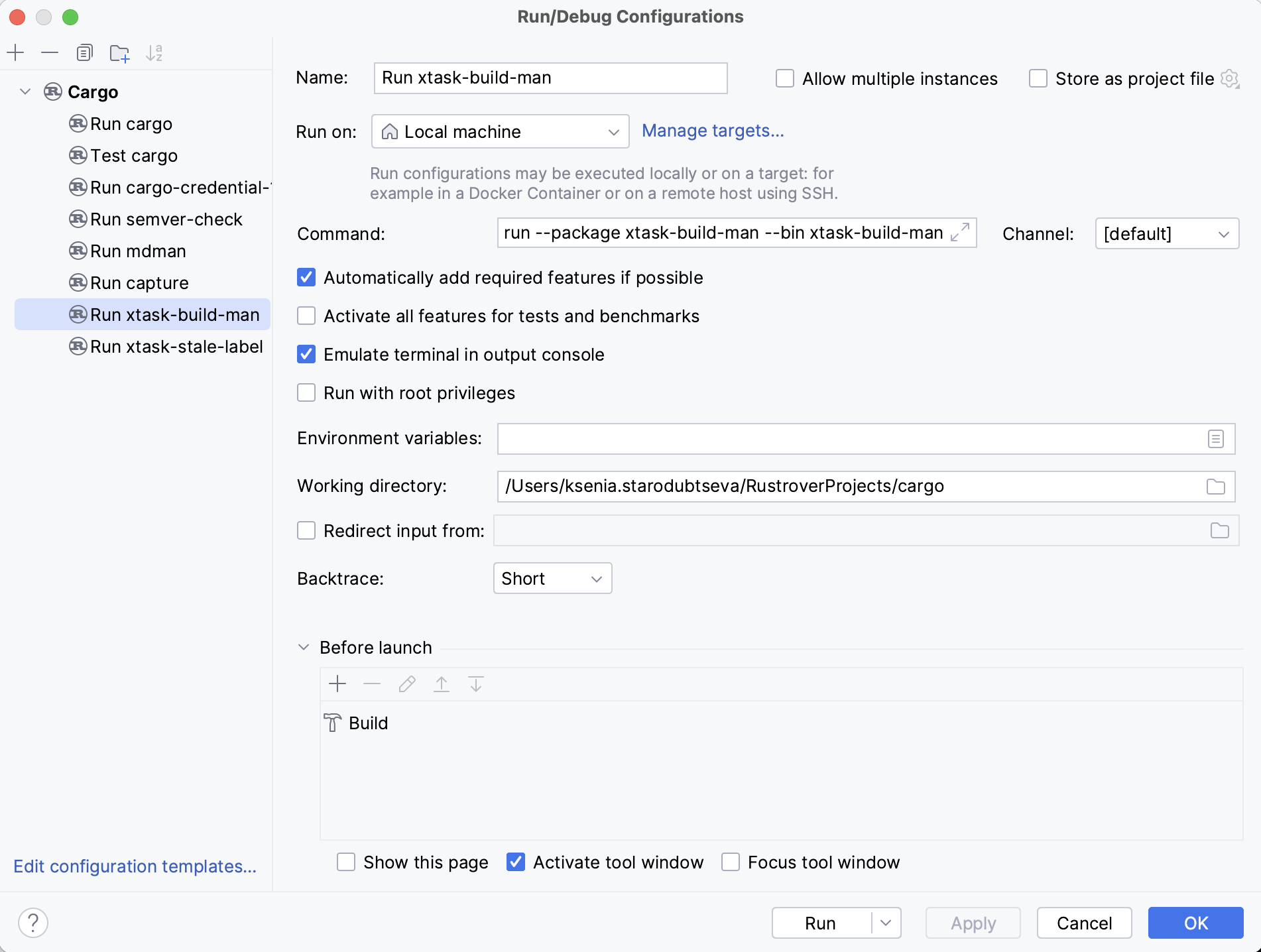 Cargo configuration settings Cargo configuration settings