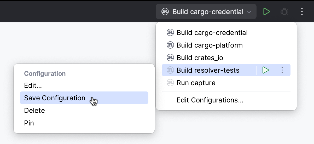 Saving a temporary configuration using the configuration switcher Saving a temporary configuration using the configuration switcher