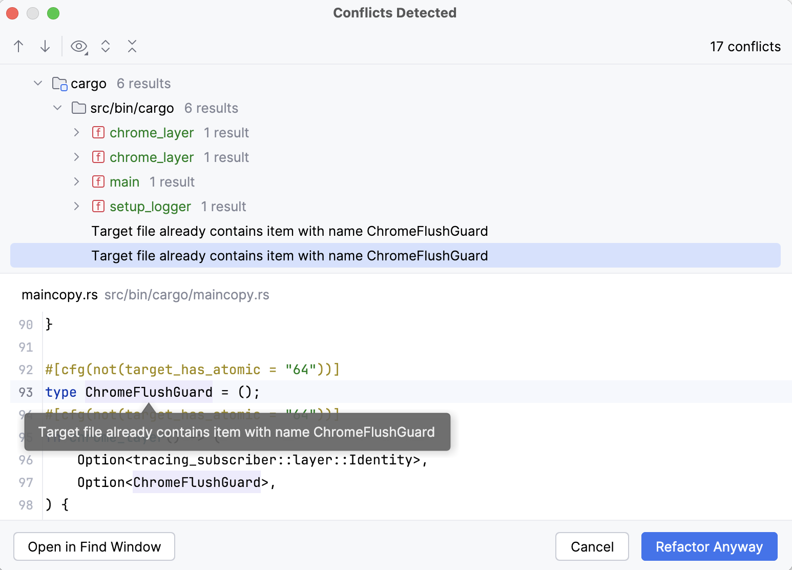 Refactoring conflicts dialog Refactoring conflicts dialog