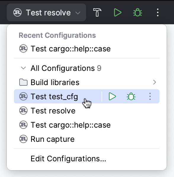 Selecting a test configuration Selecting a test configuration