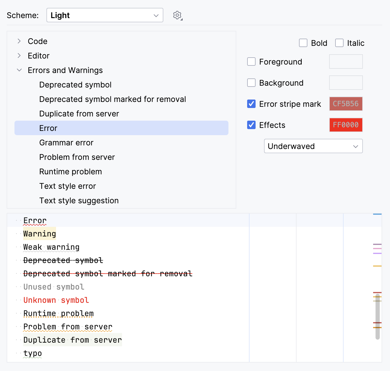 Changing error highlighting Changing error highlighting