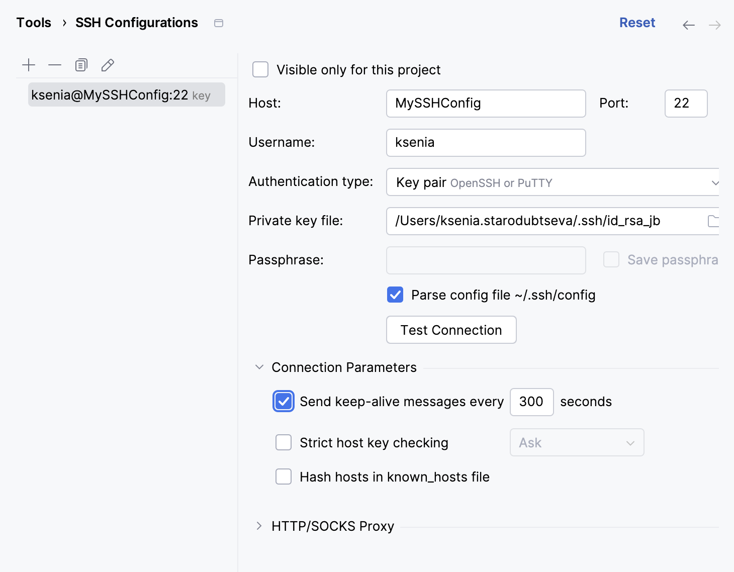 SSH configurations dialog SSH configurations dialog