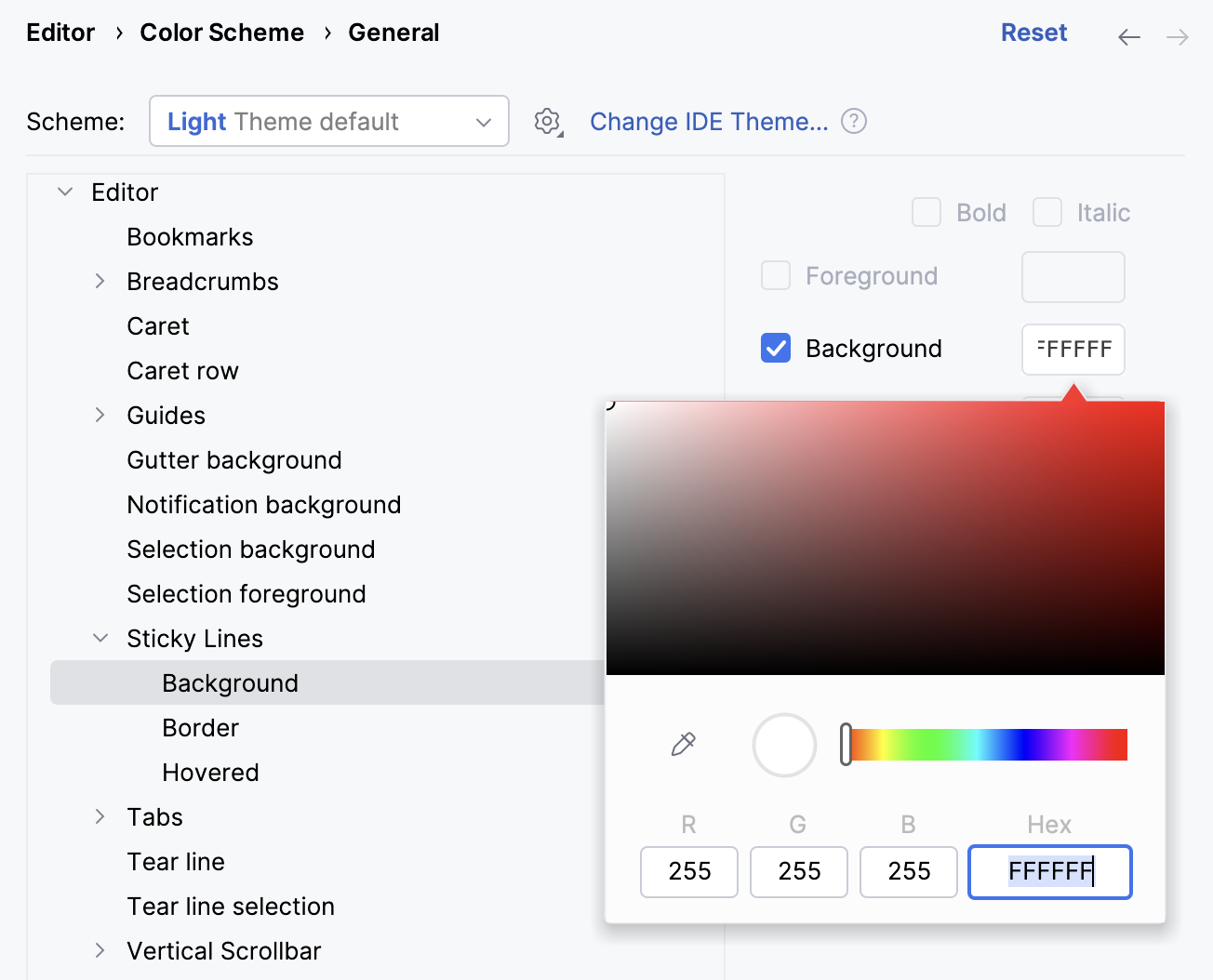 Sticky lines color scheme settings Sticky lines color scheme settings