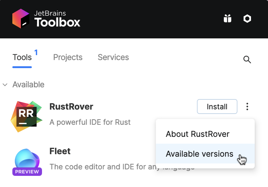 Toolbox App 中的 RustRover