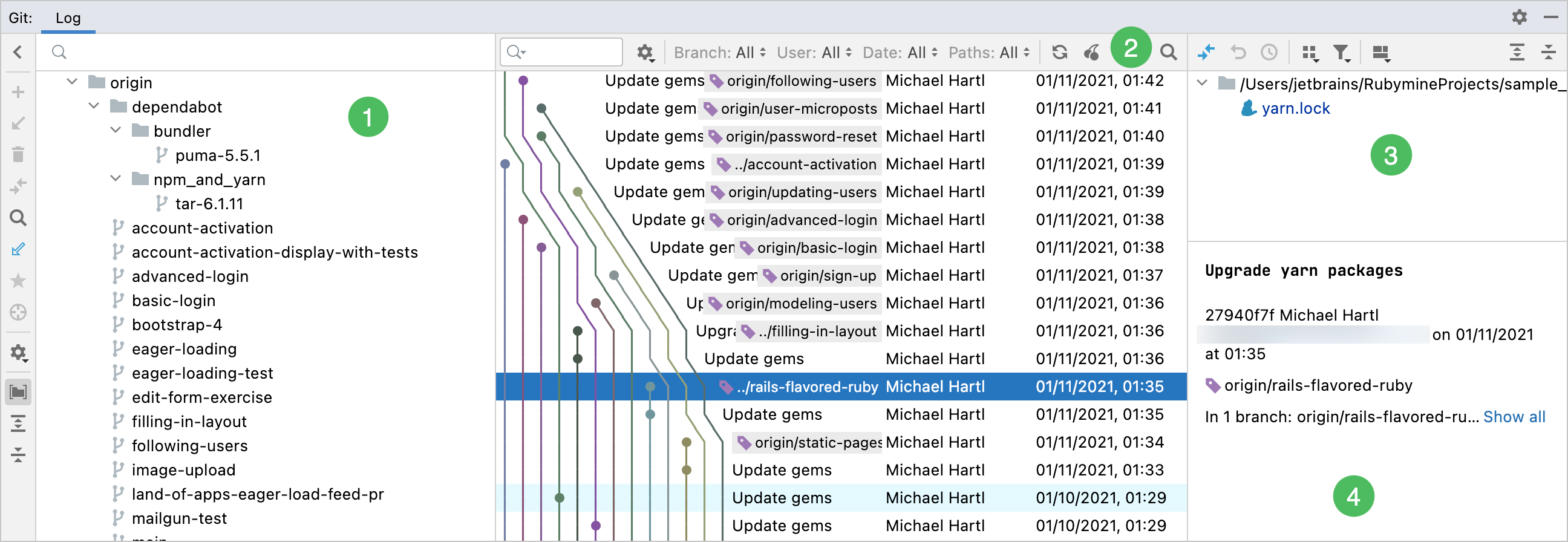 Git log tab Git log tab
