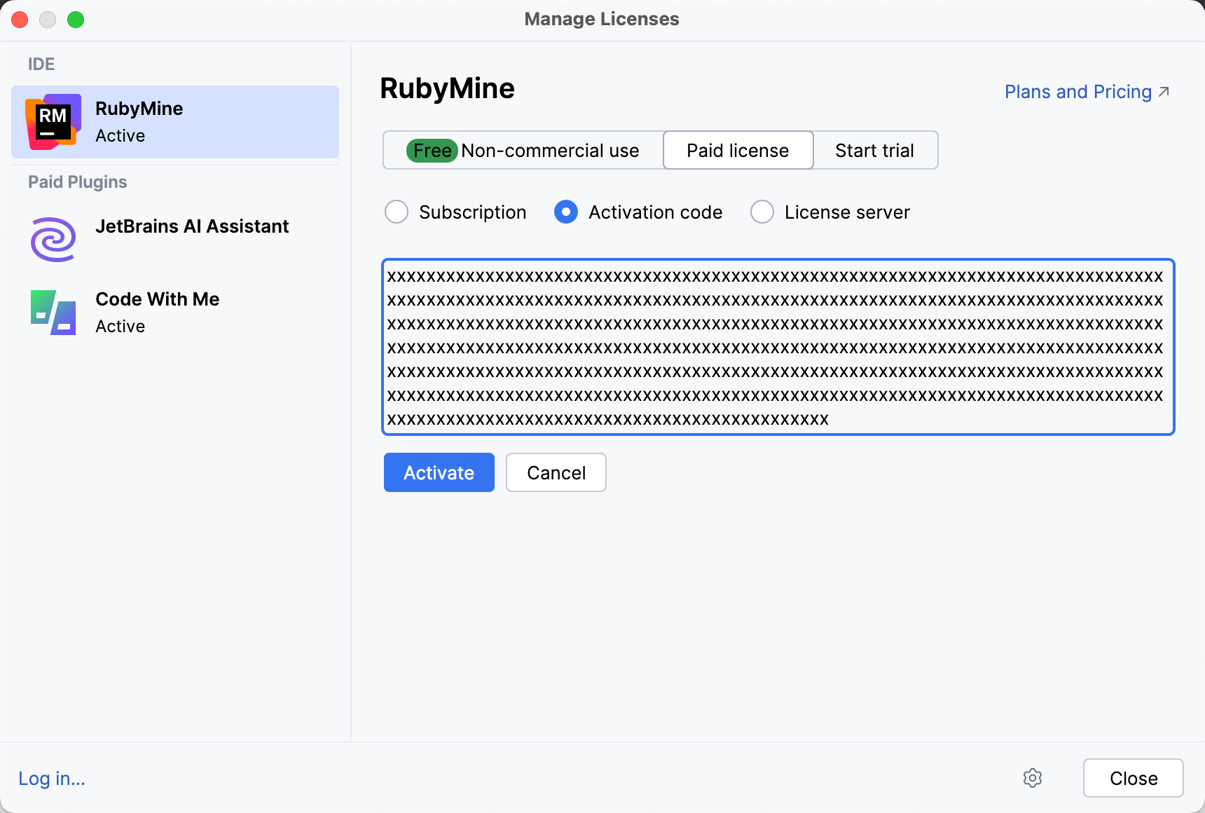 Activate RubyMine license with an activation code Activate RubyMine license with an activation code