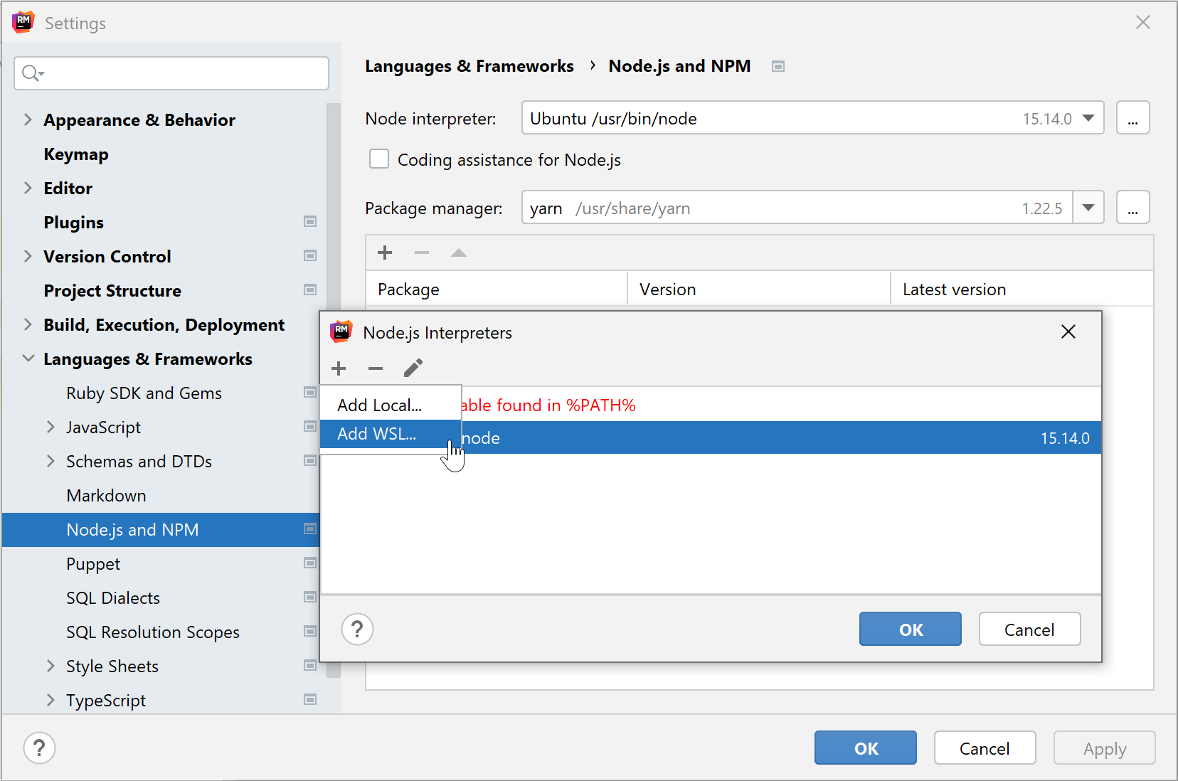 Configure WSL Node.js runtime: add WSL Configure WSL Node.js runtime: add WSL