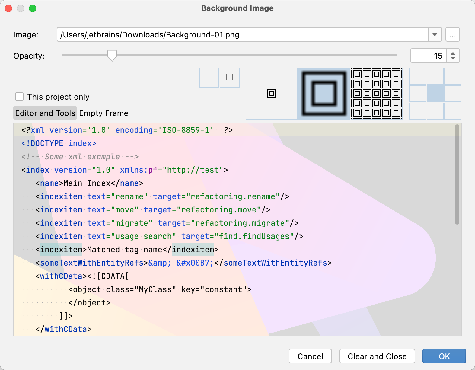 The Background Image dialog The Background Image dialog