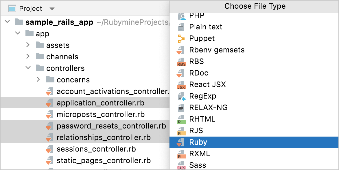 RubyMine: Changing the file type from Project tool window RubyMine: Changing the file type from Project tool window