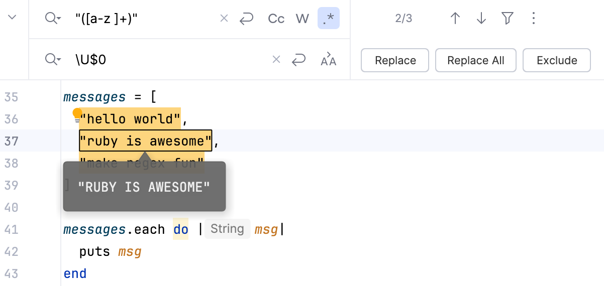 Switch to the uppercase character example Switch to the uppercase character example