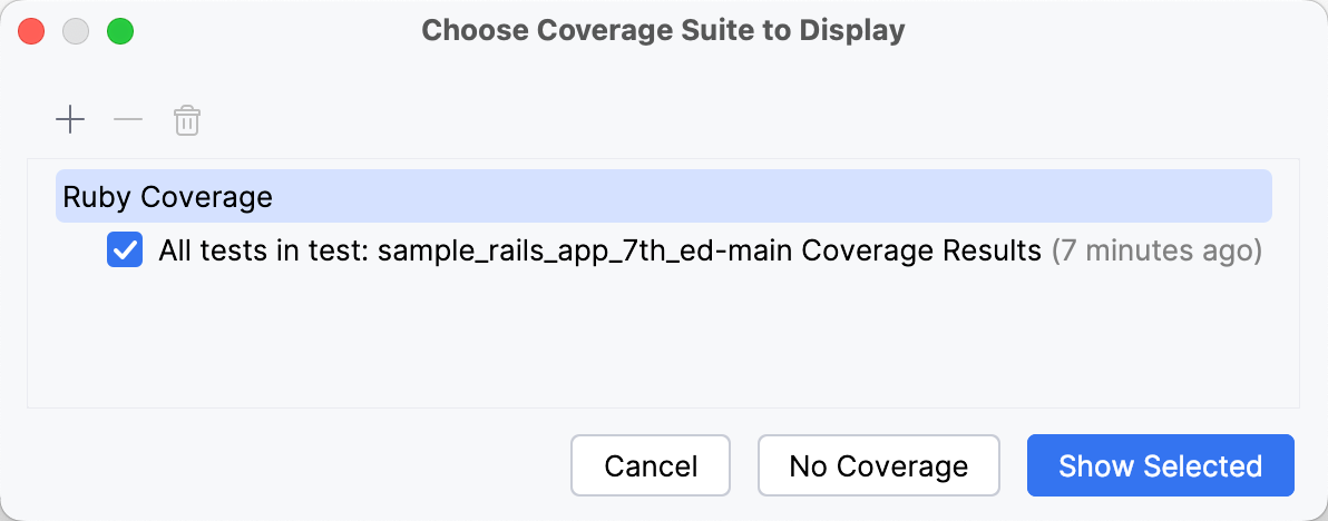 Choose Coverage Suite to Display dialog Choose Coverage Suite to Display dialog