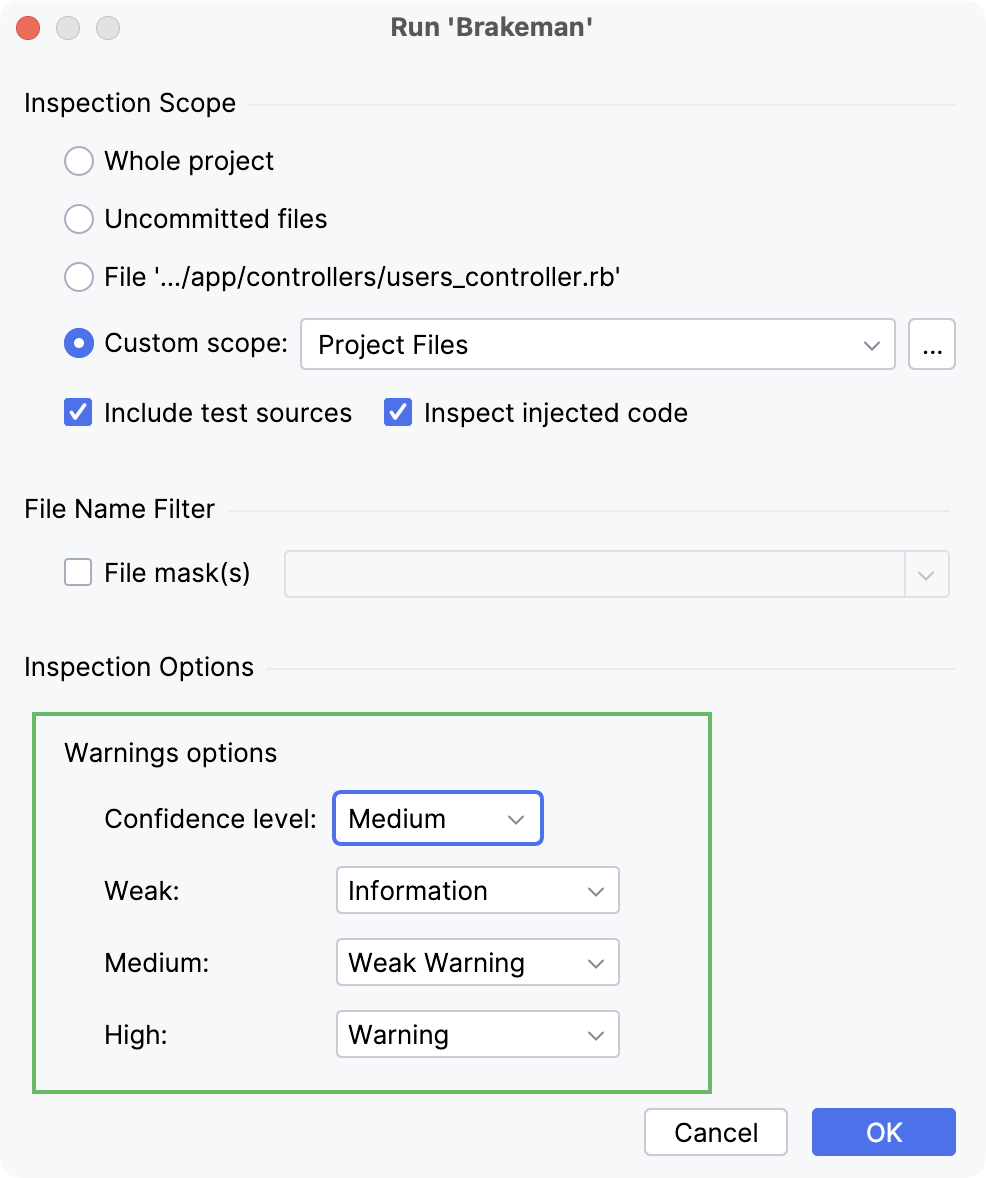 Configure Warning options Configure Warning options