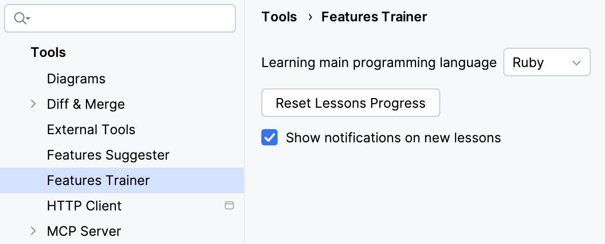 Configure Features Trainer options Configure Features Trainer options