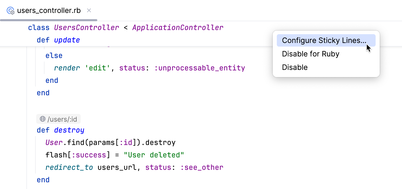 Configure sticky lines Configure sticky lines