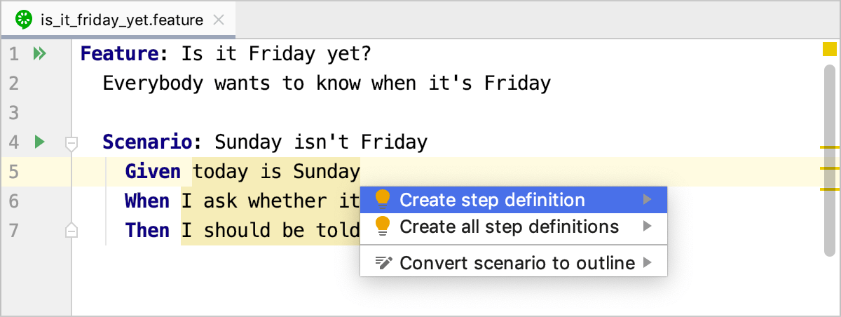 Create step definition Create step definition