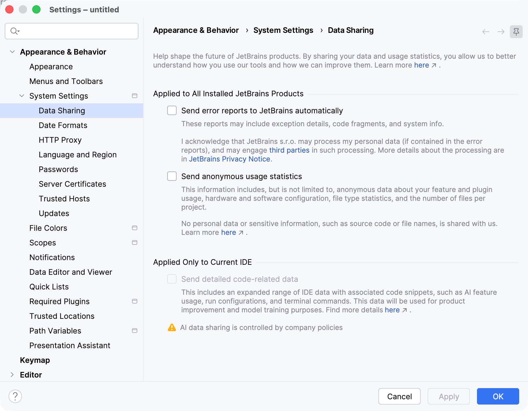 Data Sharing dialog: Release