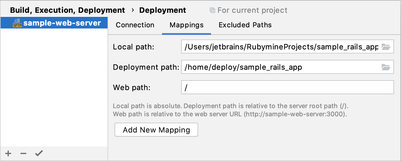 Deployment configuration: Connection tab Deployment configuration: Connection tab