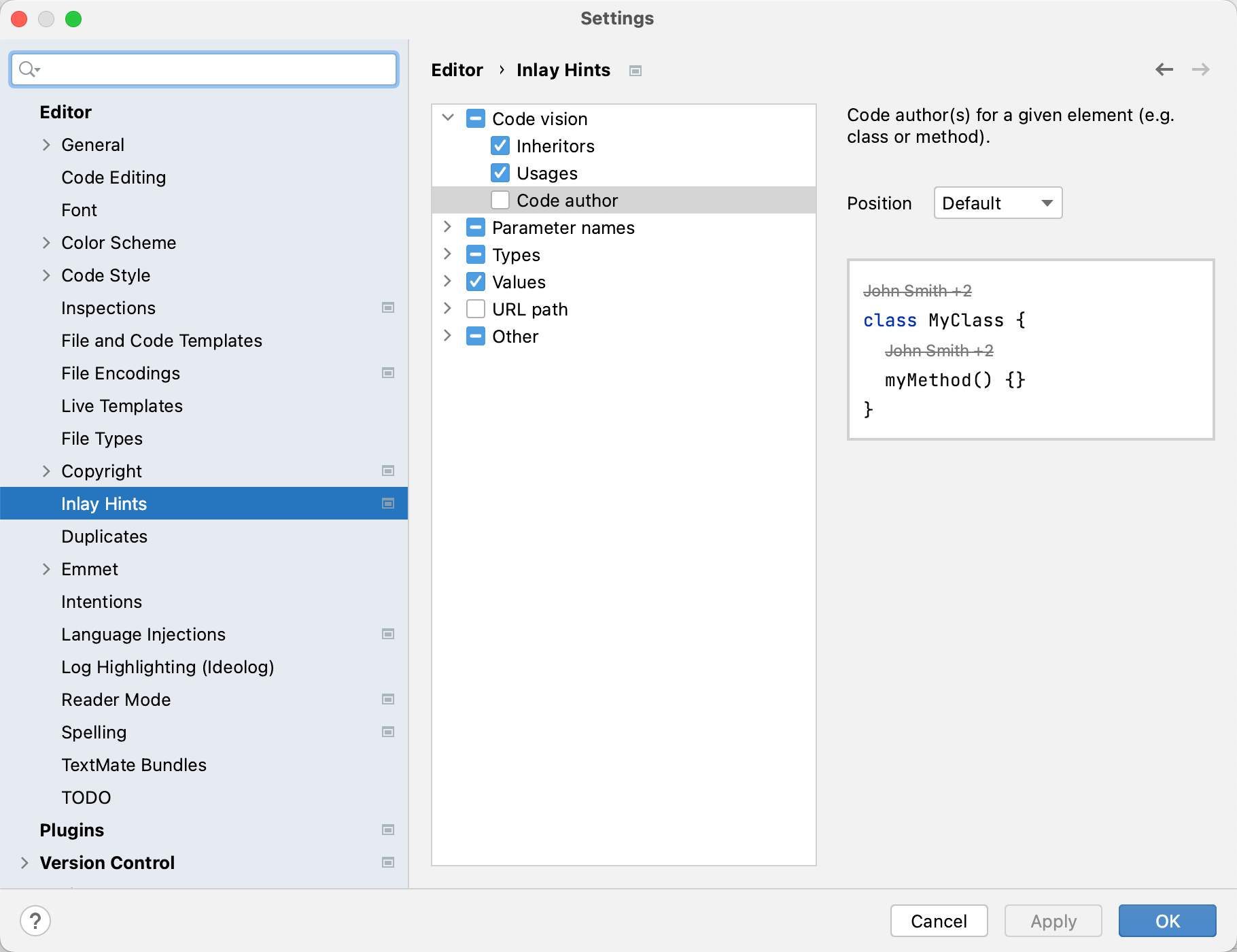 Hide names of code authors in the editor Hide names of code authors in the editor