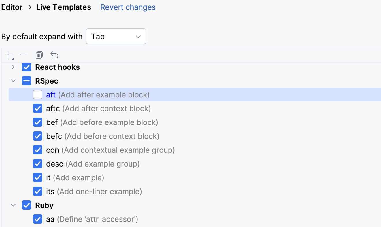 Disabling a live template Disabling a live template