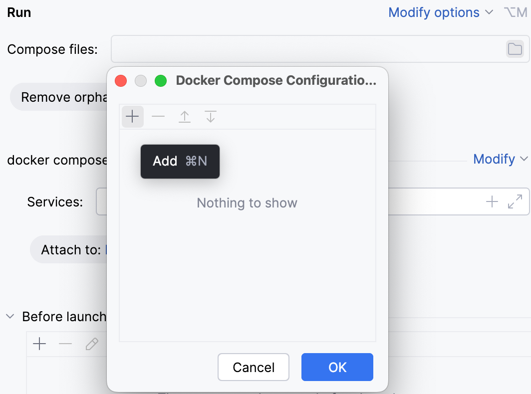Docker Compose Configuration Files dialog Docker Compose Configuration Files dialog