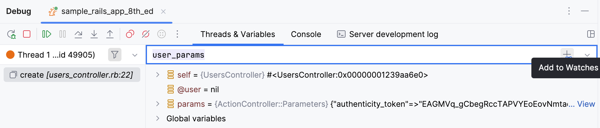 Result of an expression in the Variables tab Result of an expression in the Variables tab
