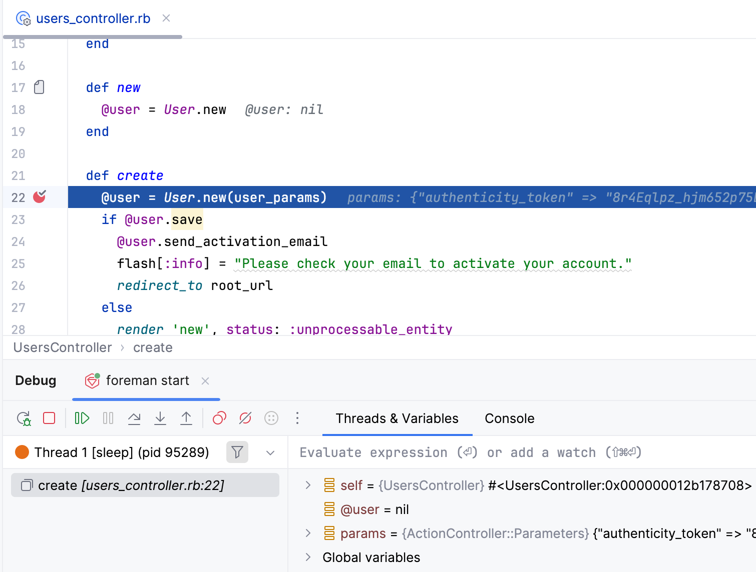 Stop on a breakpoint