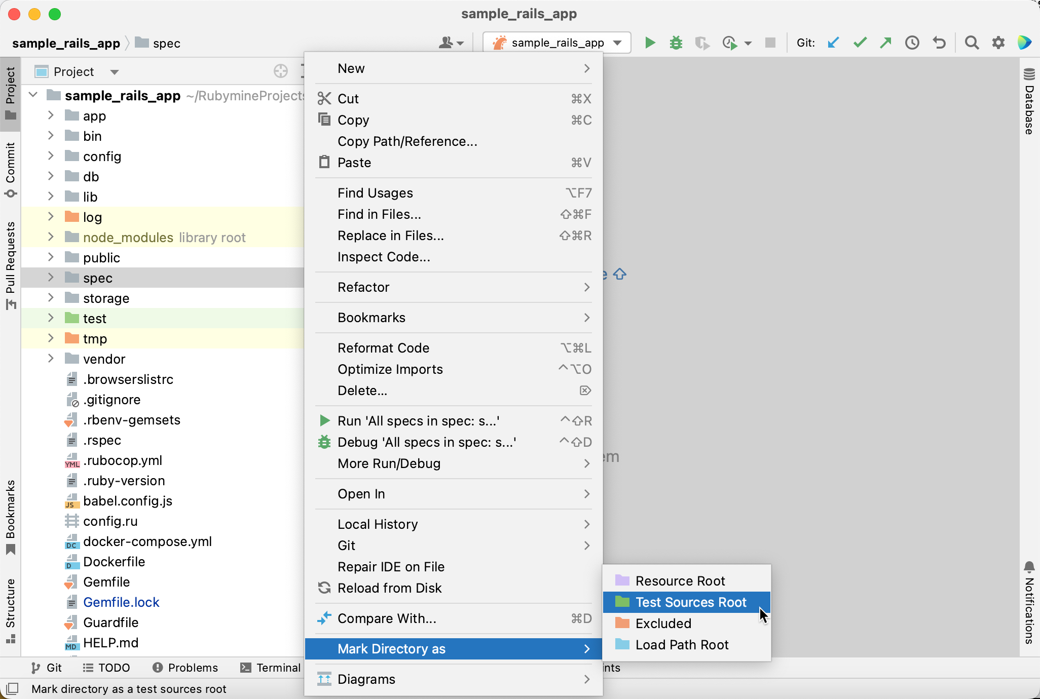Mark a directory as a test source root Mark a directory as a test source root