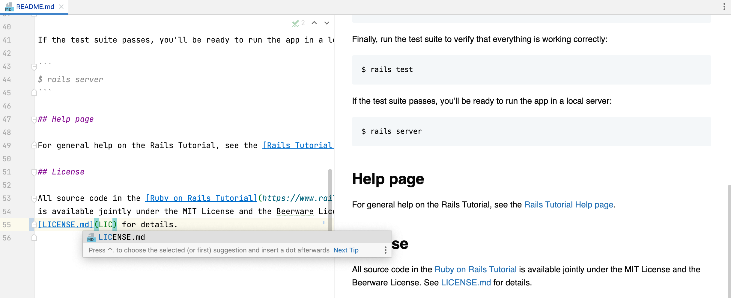 Markdown editor completion popup Markdown editor completion popup