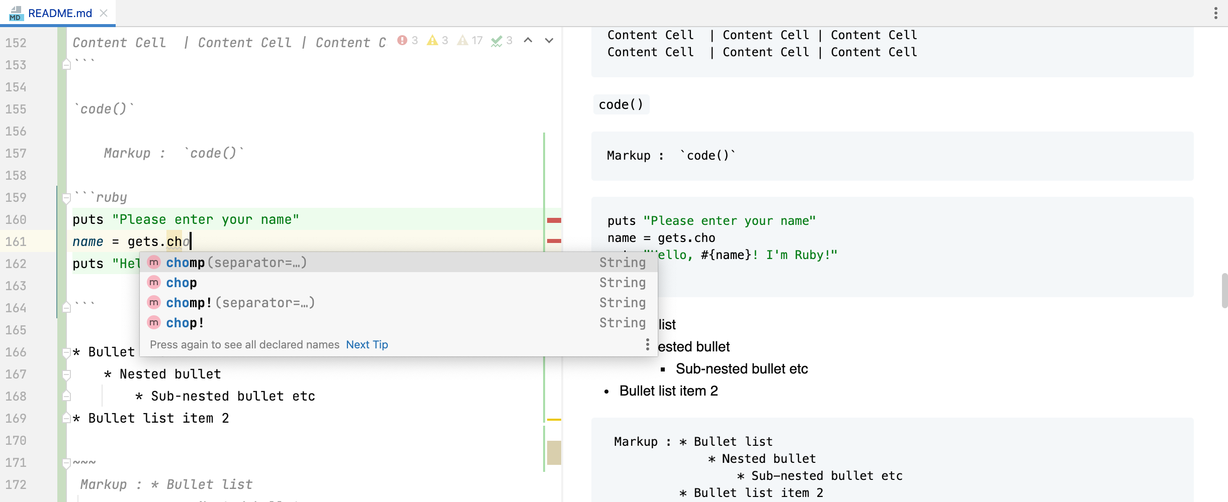 Markdown completion in fenced code blocks Markdown completion in fenced code blocks