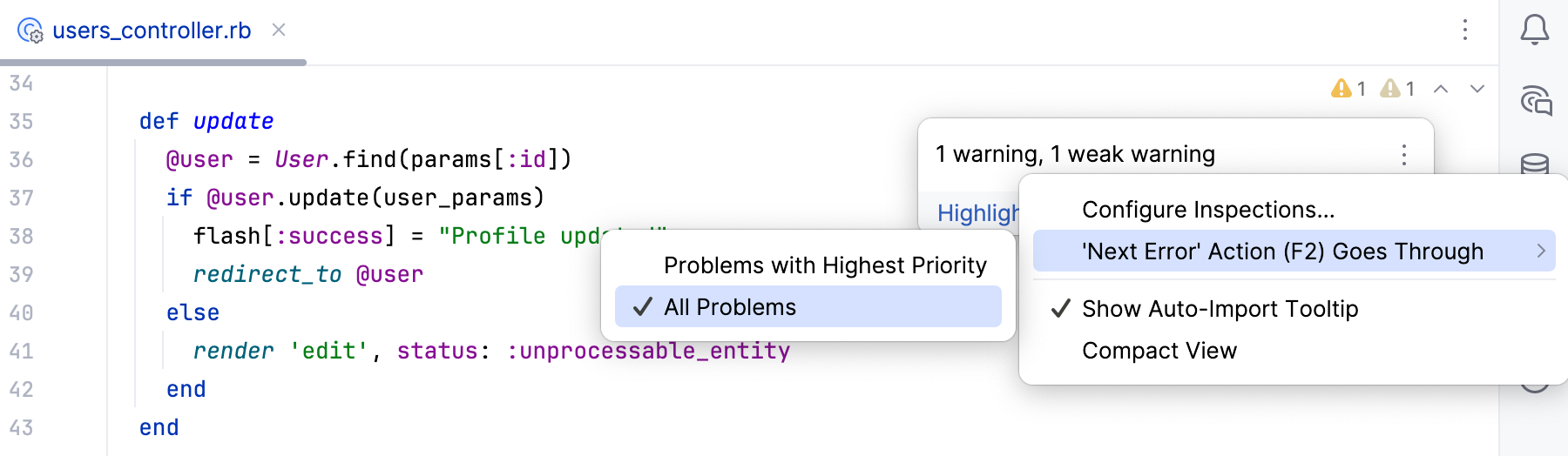 Configuring navigation between highlighted lines Configuring navigation between highlighted lines