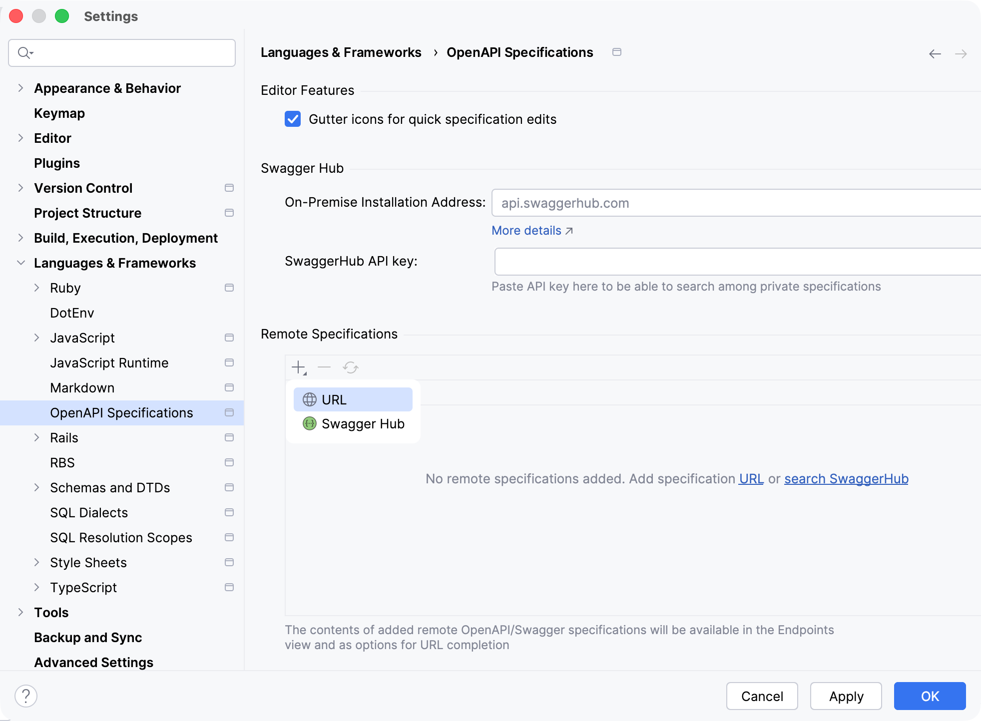 The OpenAPI Specification settings The OpenAPI Specification settings
