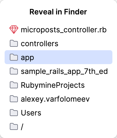 Reveal in Finder popup