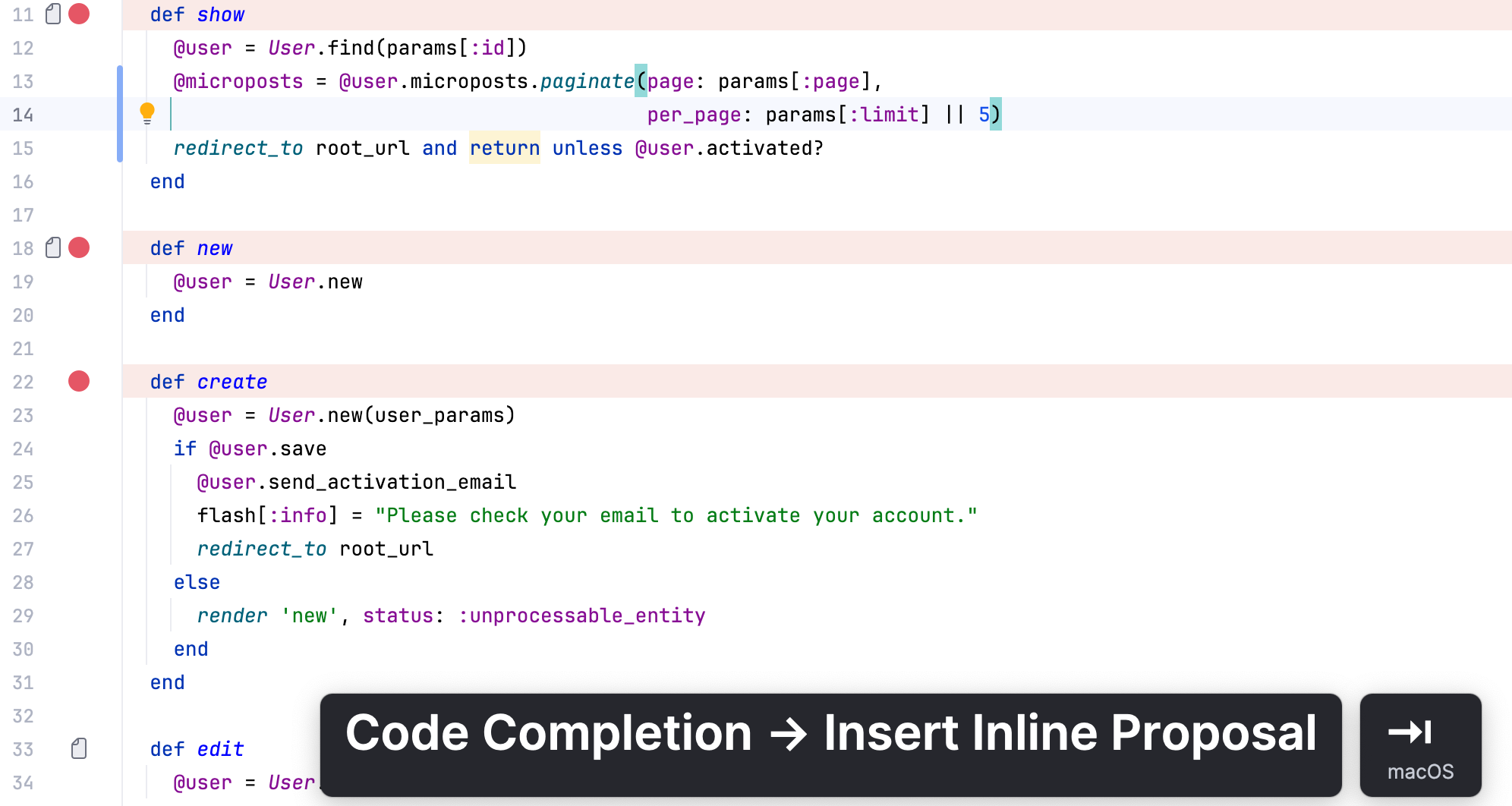 The Presenation Assistant displas the invoked code completion action The Presenation Assistant displas the invoked code completion action