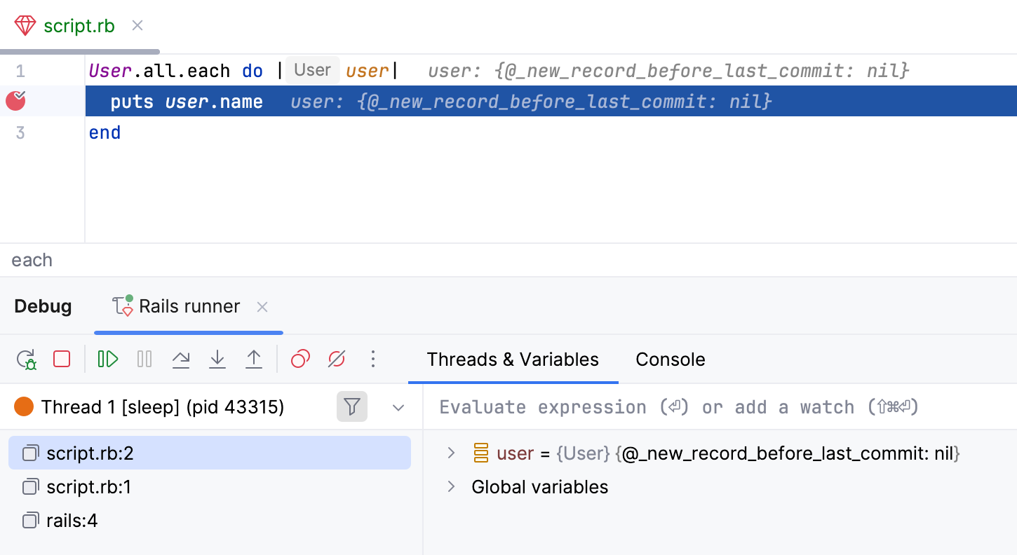 Rails runner debug