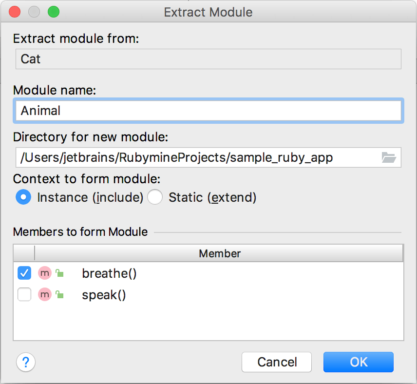 Extract Module dialog Extract Module dialog