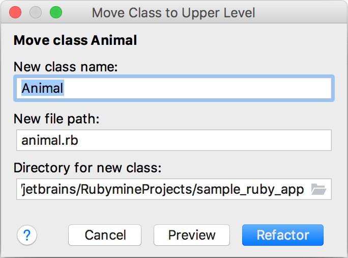 Move Class dialog Move Class dialog
