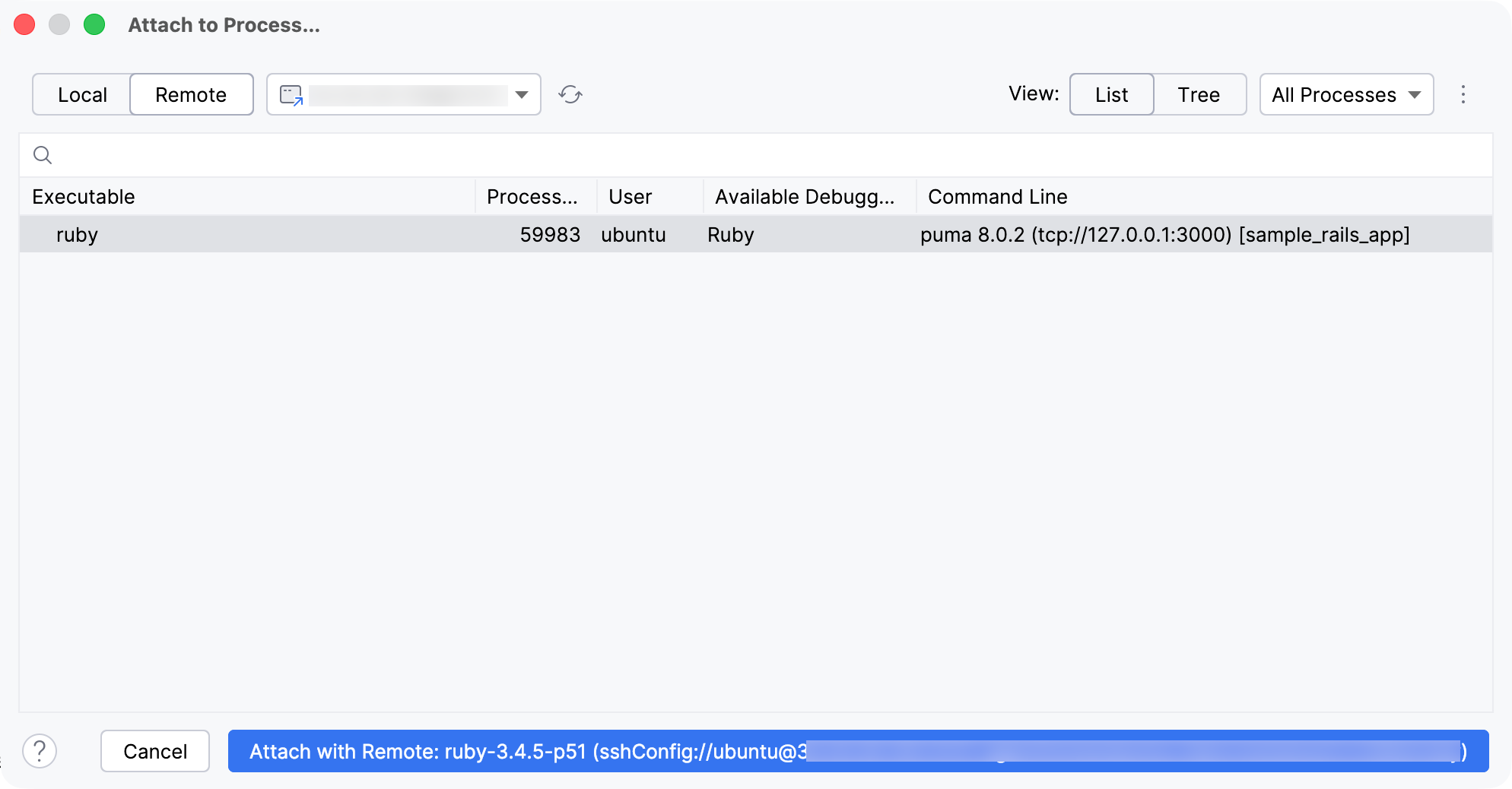 Attach to remote process Attach to remote process