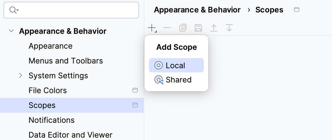 Creating a new scope: selecting between a shared and a local scope Creating a new scope: selecting between a shared and a local scope