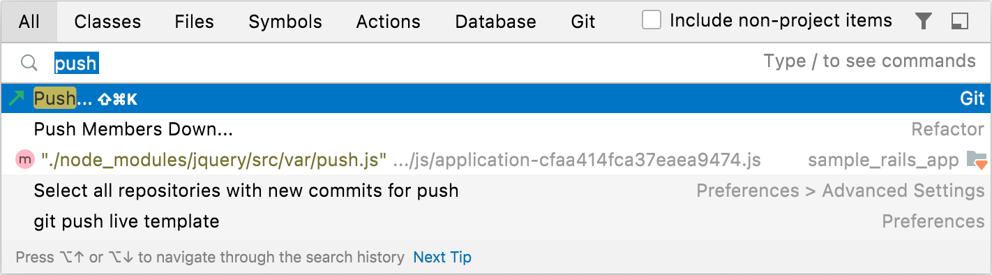 Search for push action Search for push action