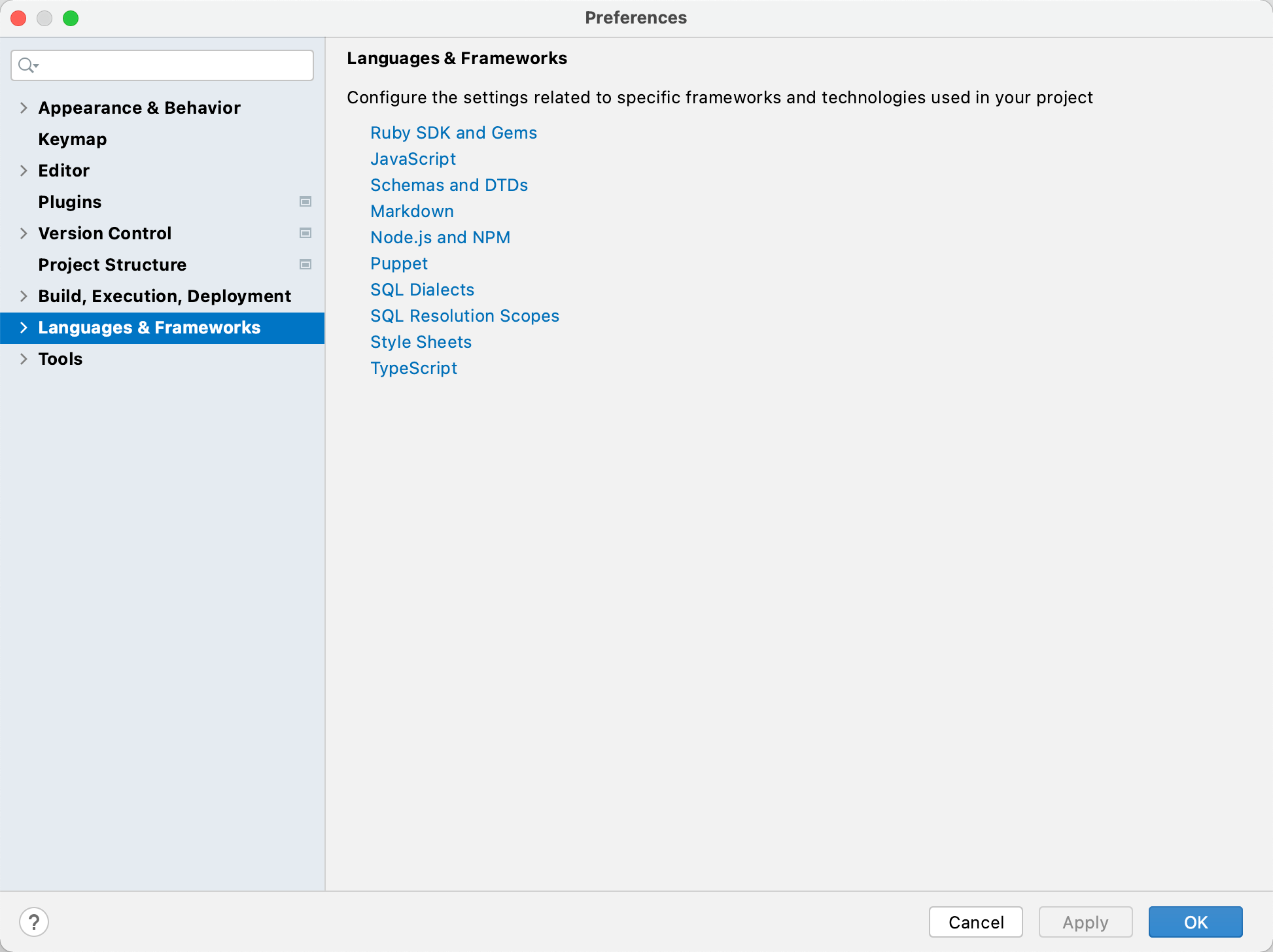 Settings: Languages and Frameworks Settings: Languages and Frameworks