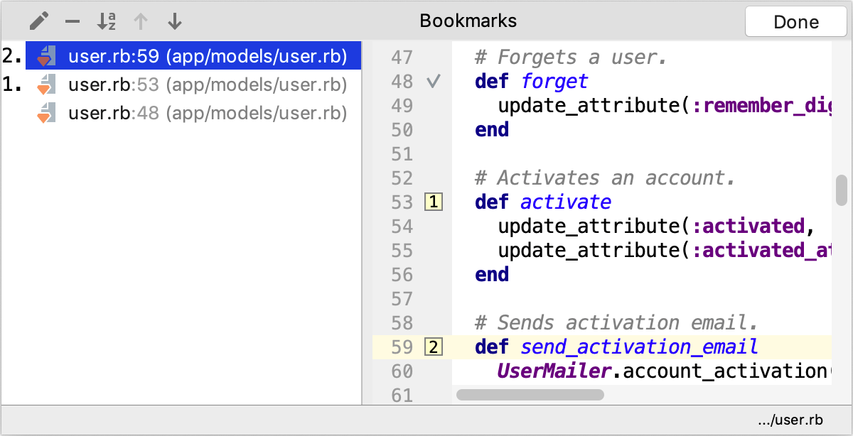 Bookmarks dialog Bookmarks dialog